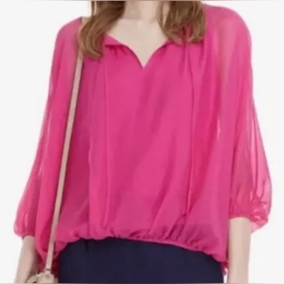 Diane Von Furstenberg Tops - Diane von Furstenberg Emelia Pink Flowy Batwing Silk Sheer Blouse • XS/S 0-2